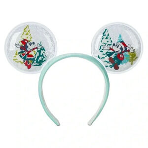 Disney Parks Mickey and Minnie Festive Snow  Globe Ears Headband